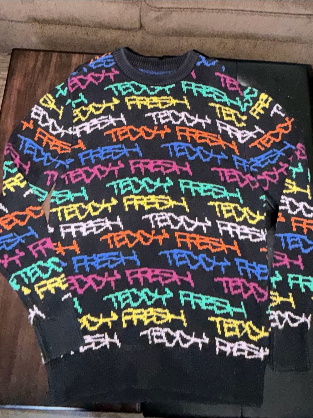 Teddy Fresh Black Crewneck Sweater with Multicolor 100% Cotton Heavy Weight